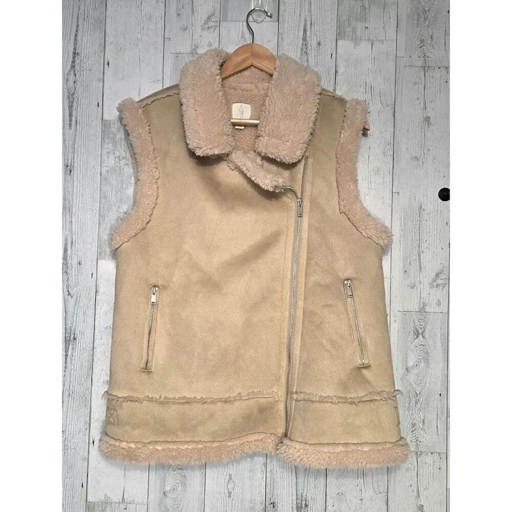 Joie Faix Shearling Lined Faux Suede Nubuck Moto Vest Sz. S